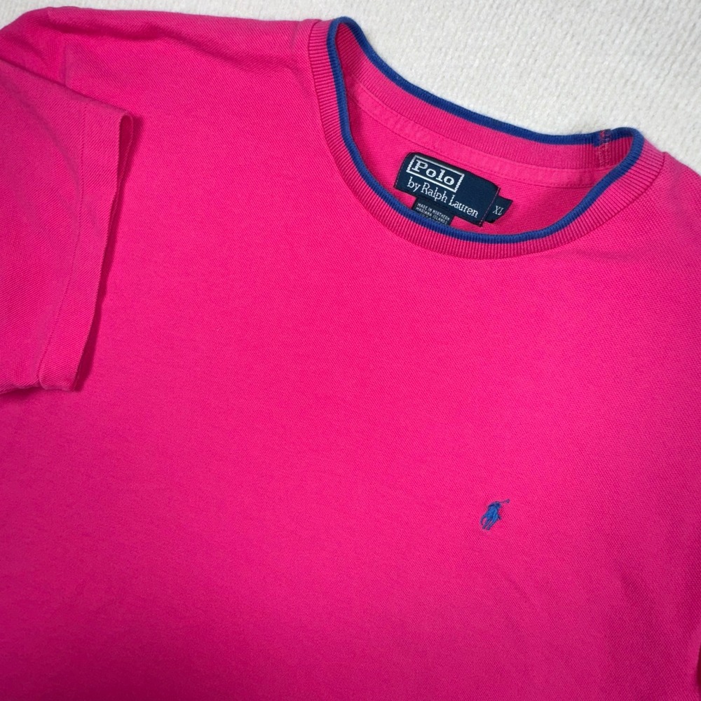 Polo Ralph Lauren T-Shirt Mens XL Pink Contrast Crewneck Pique Logo